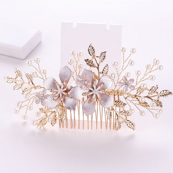 

trendy flower pearl bridal hair combs wedding hair accessories headpiece hair ornaments bride women jewelrydio chan contact, White;golden