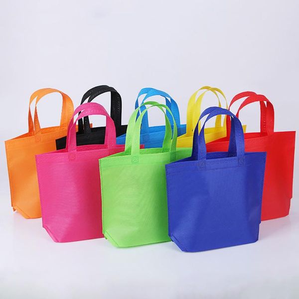 

gift wrap tote bags kids birthday party favor non-woven treat 7 color with handle shopping bag diy 25x35x10cm