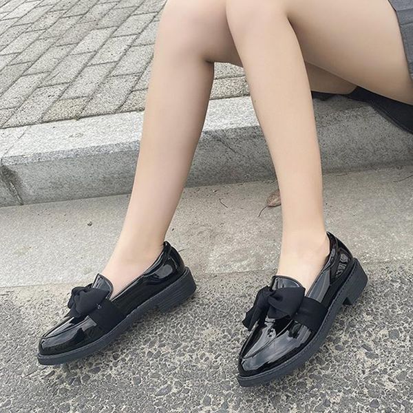 

dress shoes drop fashion patent leather women mid heel sweet bow square pumps woman casual pound toe slip on ladies, Black