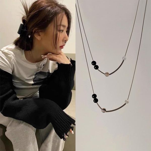 

chokers rainbery classic style luster circle black beads pendant silver plated choker necklace stainless steel jewelry for women jn1391, Golden;silver