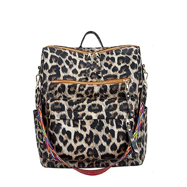 

backpack style women fashion leopard pu leather anti-theft daypack large capacity casual satchel shoulder bag for teenager girls