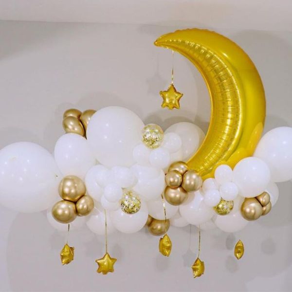 

party decoration gold moon star balloon chain garland ramadan kareen eid mubarak decor kids room baby shower birthday supplies