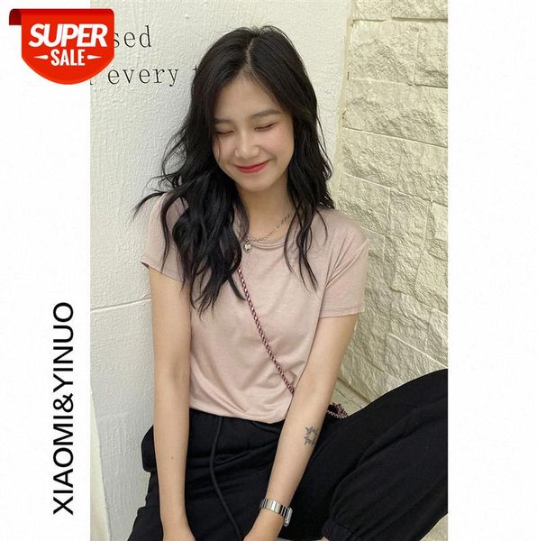 

[ou fan] 7861 short-sleeved net red t-shirt for women wearing basic color modal korean #bp36, Black;gray