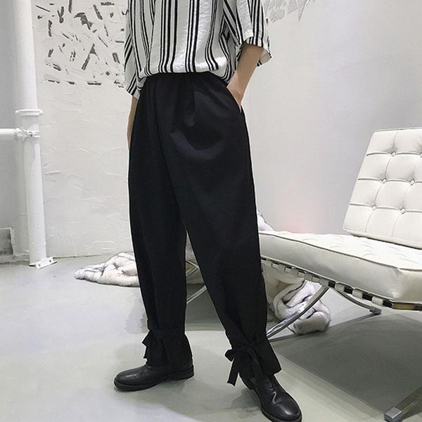 

moda retro calÃ§as casuais dos homens solto terno harem pant masculino harajuku streetwear men's pants, Black
