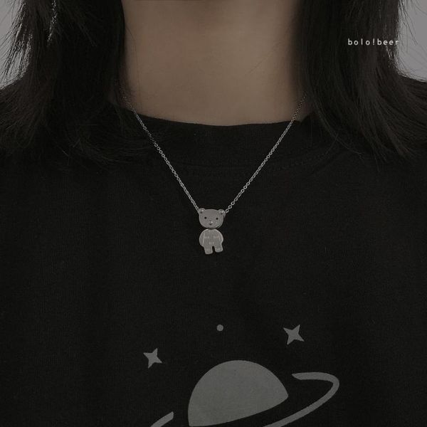 

pendant necklaces men and women couples steel dark moving bear does not fade necklace female hip-hop clavicle chain, Silver