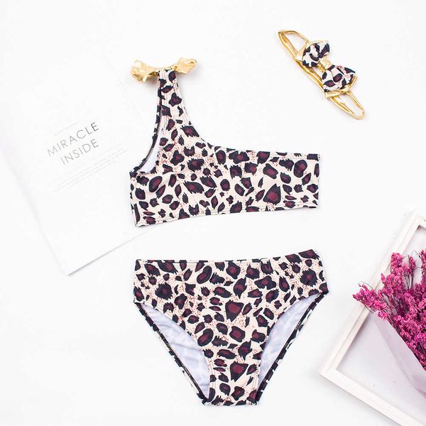 

2-8 years leopard swimwear 3 pieces kids bikini set summer girls swimsuit children biquini infantil bathing suit a291
