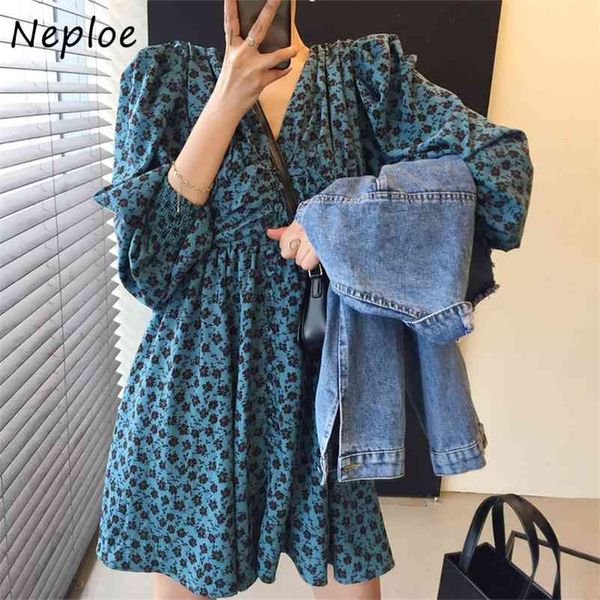 

vintage print temperament dress women high waist hip a line vestidos v neck long sleeve pullover robe spring 210422, Black;gray