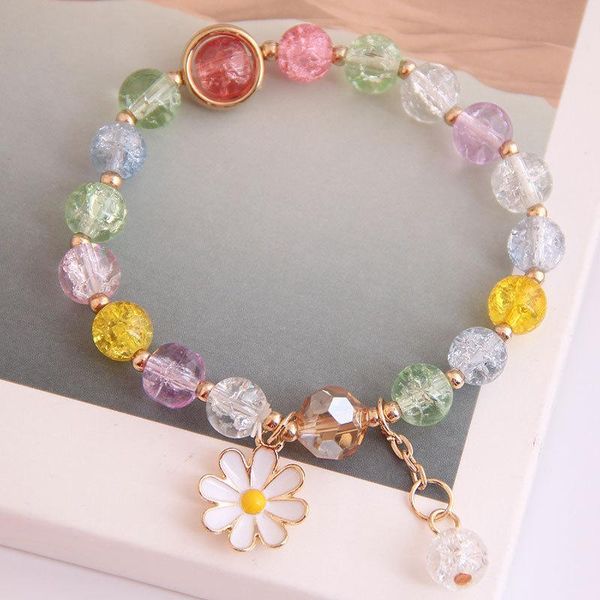 

beaded, strands daisy charms popcorn crystal beads strand bracelets for women female beaded fashion jewelry accessory girl birthday gifts, Black