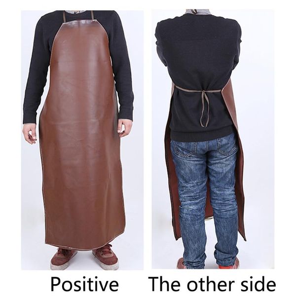 

easy clean hang neck anti-dirt apron work shop kitchen solid leather random color bib lengthen oil proof waterproof aprons