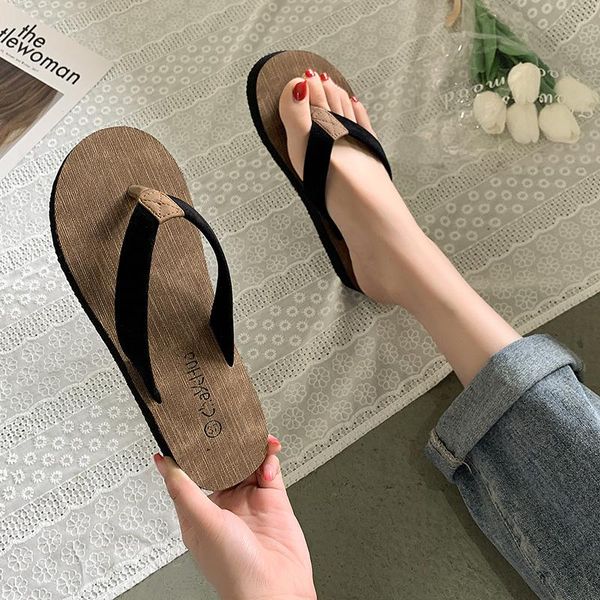 

slippers thick-soled flip-flops womens summer fashion flat-soled indoor and outdoor lightweight soles anti-skid street style, Black