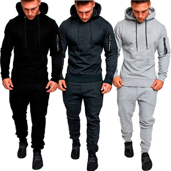 

men's tracksuits immense fashions thin men fit superior training sport jogging gym sweat pant s coat with hoodie sets ofu4, Gray