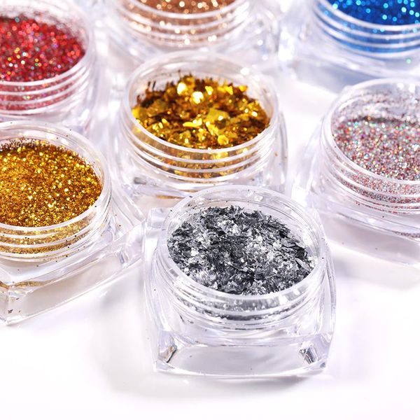 

nail glitter 6pcs/set blue red powder eyeshadow pigment holographics spangle shimmer shining chrome dust decoration, Silver;gold