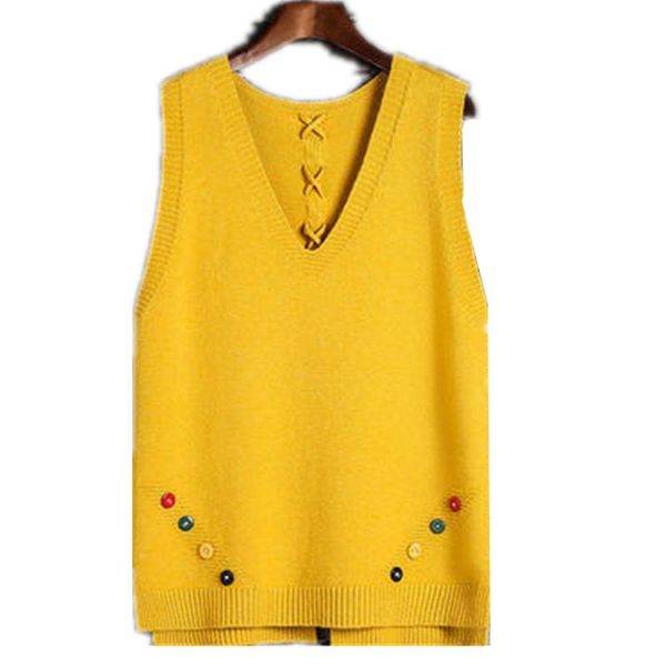 

women's vests 2021 autumn v-neck button knitted vest winter sweater pullover casual loose female sleeveless jacket waistcoat t59, Black;white