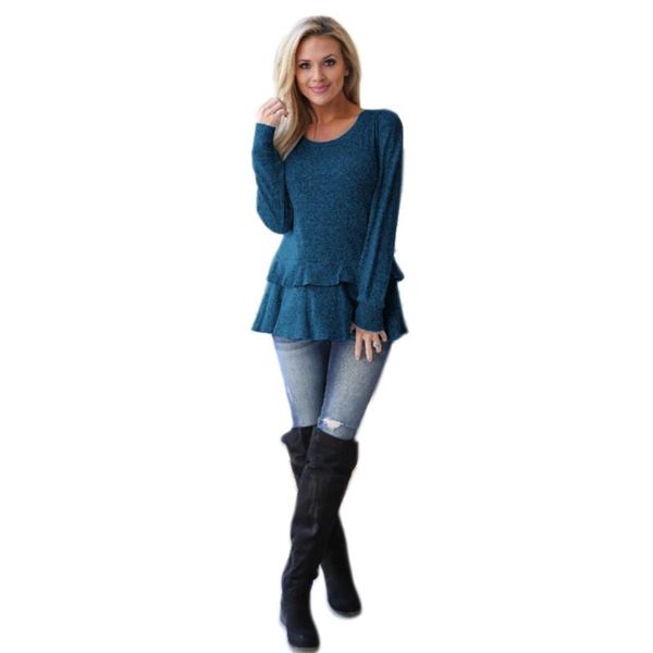 

women's hoodies & sweatshirts autumn fashion women long sleeve pullover slim fit casual ruffles hoodie o-neck solid shirts loose for, Black