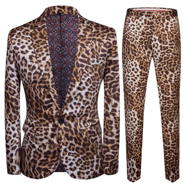 

classic printed leopard suit men korean slim fit 2 pieces full suits one button nightclub party dress blazers pants 5xl men's, White;black