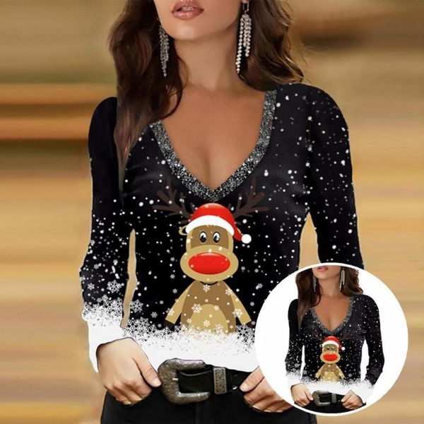 

women's blouses & shirts tunic blouse stretchy classic warm cute elk snowflake print xmas, White