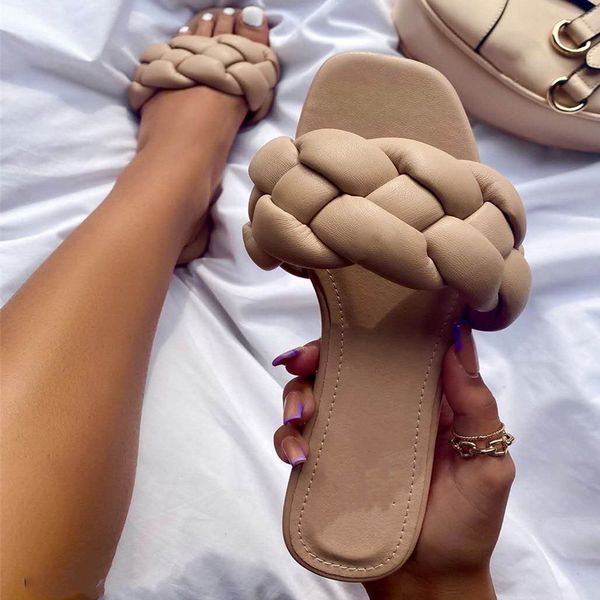 

2021 fashion flat slippers women weave slid sandal ladi outdoor beach lady sho woman home female flip flops, Black