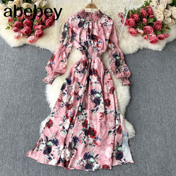 

women retro print pleated dress fashion a-line es spring bohemian casual holiday 210512, Black;gray
