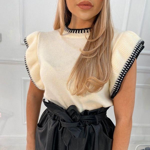 

women's vests korean sweater vest women knitted pullover casual sleeveless patchwork woman sweaters y2k 2021 spring autumn, Black;white