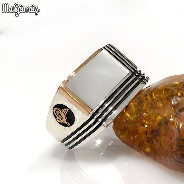 

cluster rings white pearl special design silver men 's ring, Golden;silver