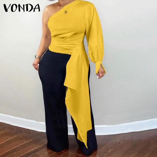 

women's blouses & shirts vonda women blouse 2021 summer long sleeve one shoulder irregular hem bohemian party blusas femininas streetwe, White