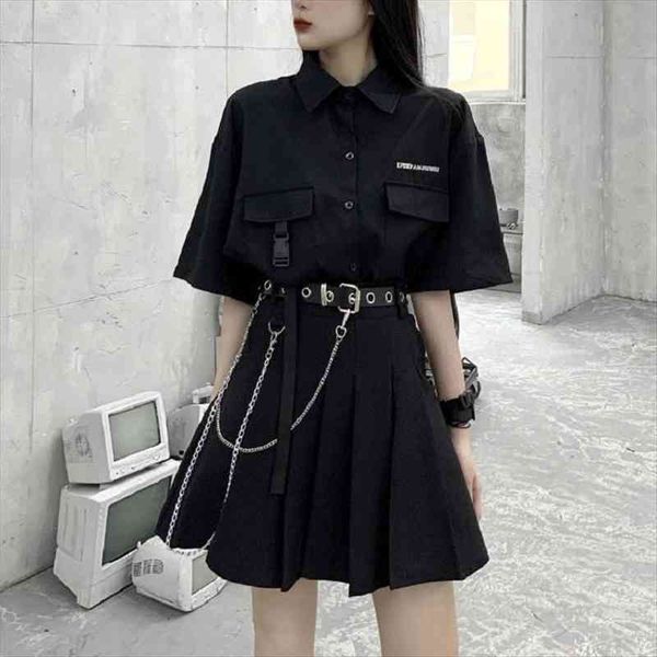 

goth girl japanese mini harajuku women skirt preppy style high waist belt gothic punk black pleated female