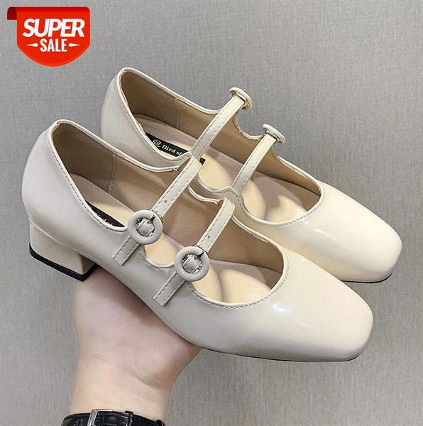 

mary jane shoes retro buckle mid-heel thick heel fashion #c72z, Black