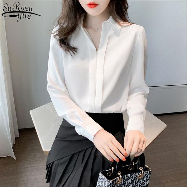 

women's blouses & shirts korean style white blouse women spring 2021 long sleeve office lady chiffon shirt blusas mujer 13104