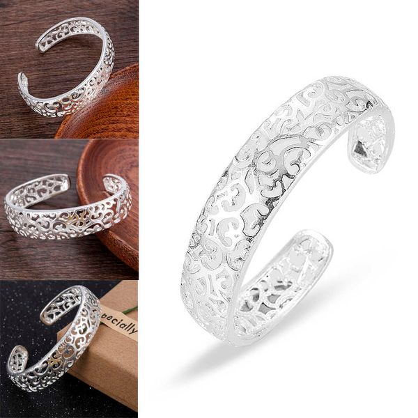 

vintage fashion plated bezel hollow cuff bangle open bracelet girl bracelets & bangles female cute women wedding jewelry q0719, Black
