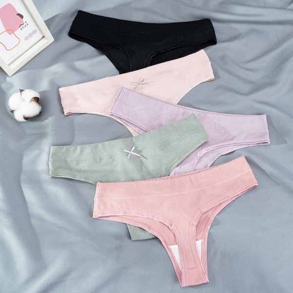 

women's panties g-string underwear cotton female underpants solid color t-back intimates lingerie thongs, Black;pink