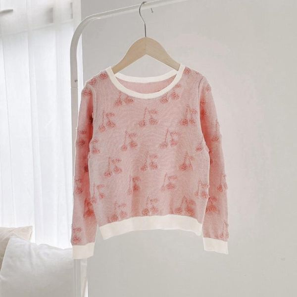 

pullover in stock autumn/winter products girls' cotton pink cherry sweater crew neck soft, Blue