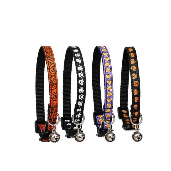 

dog collars & leashes halloween cat collar with bell durable nylon adjustable pet for small cats puppy chihuahua accessories