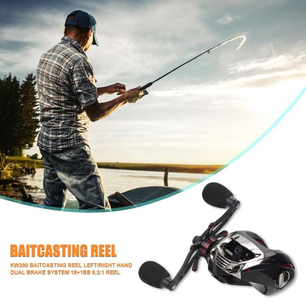 

functional left/right hand 6.3:1 reel stainless steel dual magnetic brake bait casting reverse ssystem angling parts baitcasting reels