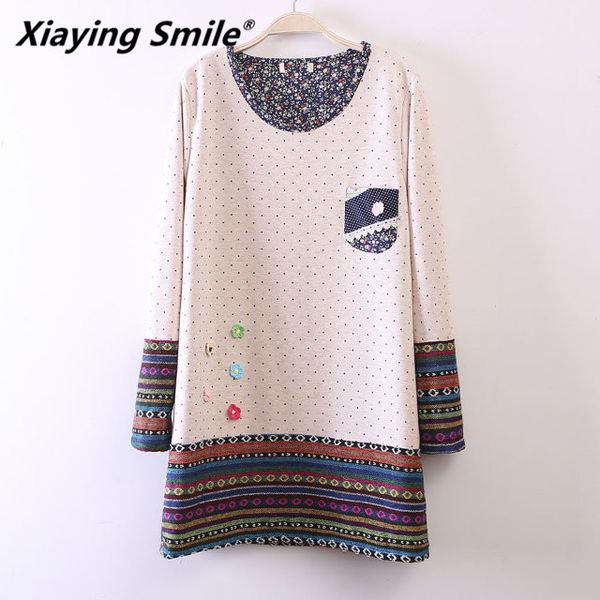 

Xiaying Smile Women Biank Maternity Dress Female Fashion All-Match O-Neck Sexy loose Big Tie-dyed Striped Dresss Long Sleeve, Beige