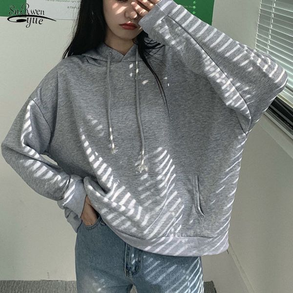 

early autumn korean version of loose solid color hooded long-sleeved guard schoolgirl ins sweetshirts plus size 11763 210521, Black