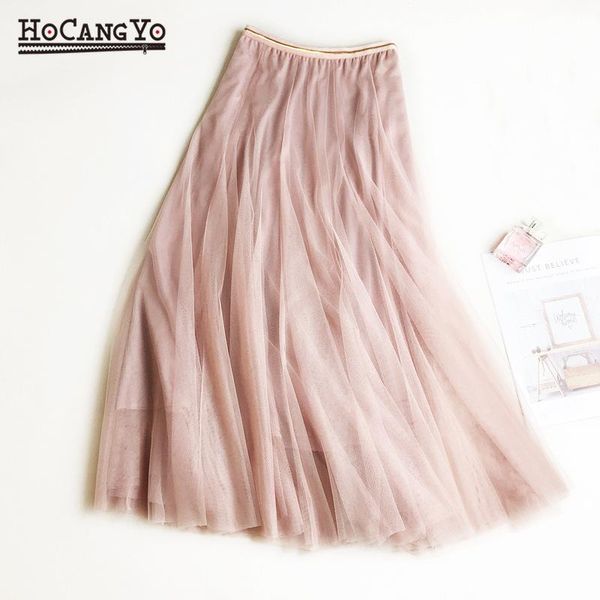 

skirts korean style women summer elastic waist skirt 2021 fashion mesh gauze casual midi solid black tulle size