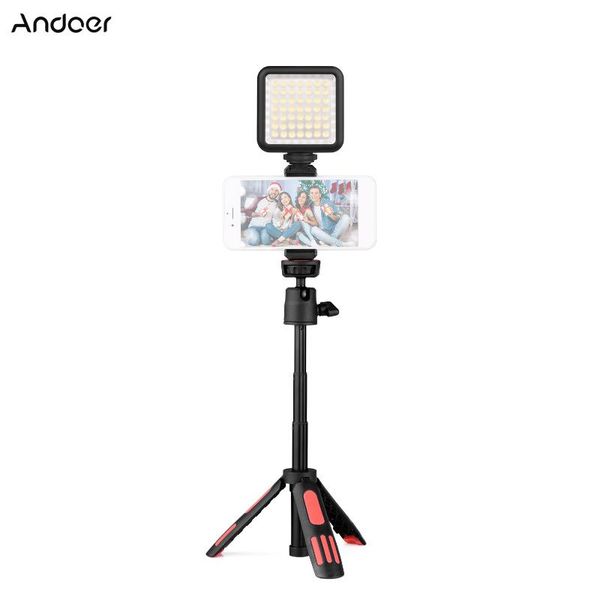 

flash heads 2 options andoer led video lighting mini tripod+phone holder+mini light 5500k for smartphone vlog live stream