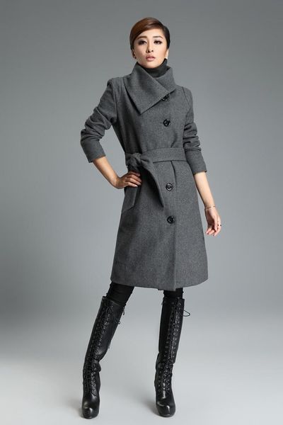 

women's wool & blends 2021 cashmere coat large size slim lace jacket, Black