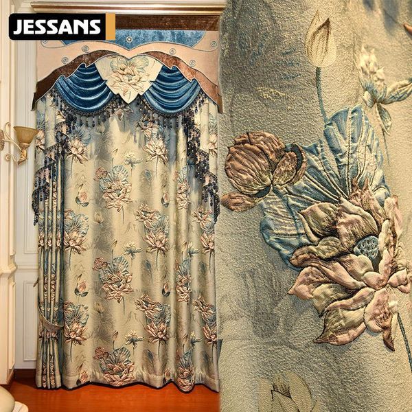 

curtain & drapes european style fabric high-precision large embossed custom-made high-end curtains for living room and bedroom