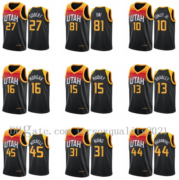 

men basketball jerseys mike 10 conley donovan #45 mitchell 00 clarkson rudy 27 gobert 17 udoka azubuike 15 derrick favors jersey breathable, Black;red