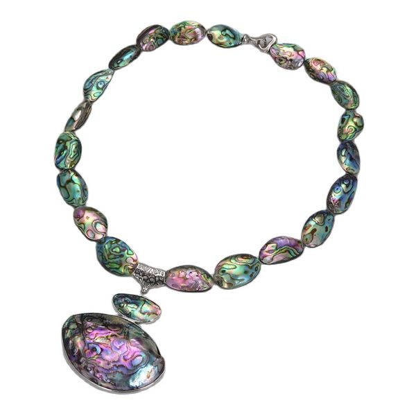 

34x55mm paua abalone shell pendant necklace, Golden;silver