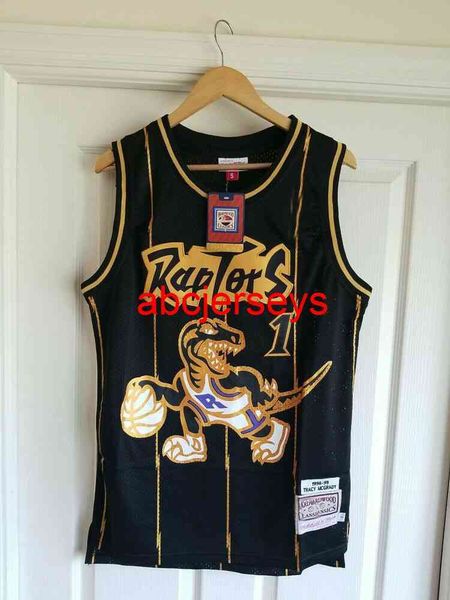 

full embroidery tracy mcgrady throwback black gold jersey retro college jersey xs-6xl