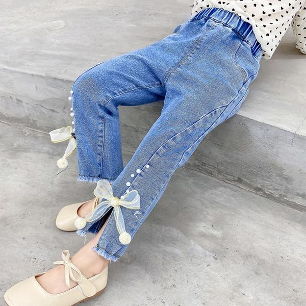 

jeans for girls pearls girl bow infantil spring autumn clothes, Blue