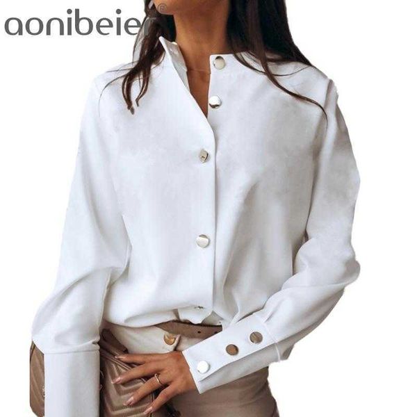 

ladies shirts korean version of harajuku retro casual long-sleeved button workplace solid color clothing 210604, White