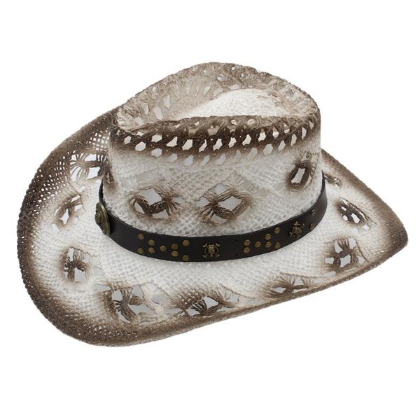 

stingy brim hats 2021 fashion men sun hat with punk band handmade weave gentleman beach sombrero size 58cm a0073, Blue;gray
