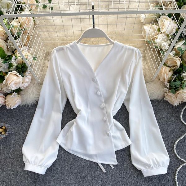 

women's knits & tees cardigan v neck single-breasted string tight waist puff sleeves slim thin wholesale spring autumn 2021 lady clothe, White