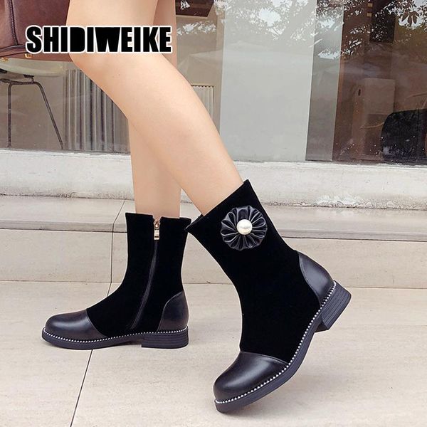 

boots autumn winter arrival fashion shoes women splicing ankle round toe square heel female v917, Black