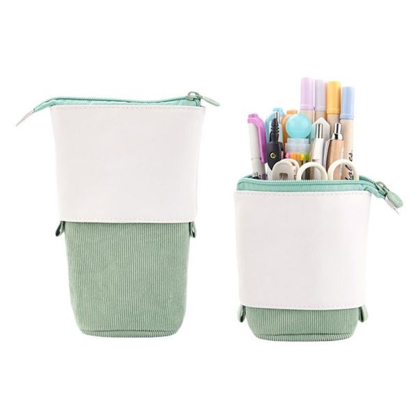 

pen pencil stationery bag , pu corduroy stand-up transformer colorful organizer great for cosmetics pouch storage bags