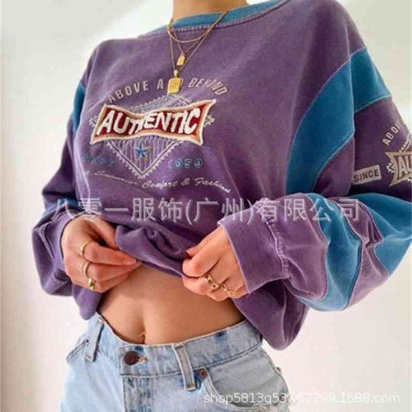 

2020 fashion patchwork letter round neck long sleeve loose women's sweater pullover, Black