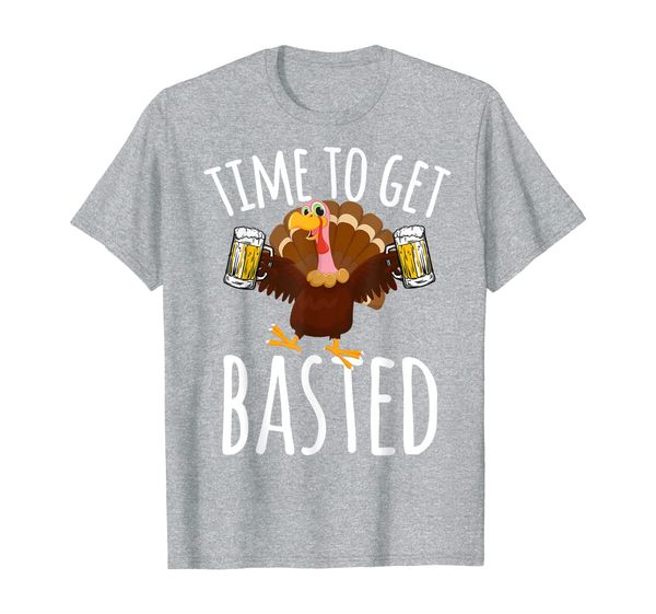 

time to get basted funny beer thanksgiving turkey drinking t-shirt, White;black